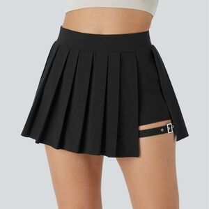 Breezeful High Waisted Pleated 2-in-1 Side Pocket Adjustable Buckle Mini Quic